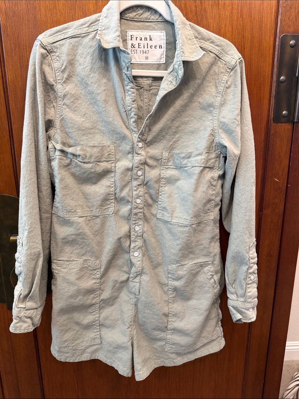 Frank & Eileen Ireland Sage Green Button-Front Utility Romper Size Medium